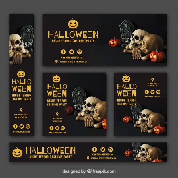 دانلود وکتور Set of halloween party banners