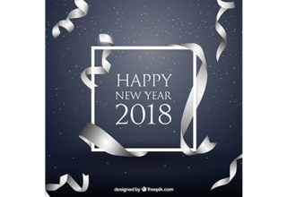 دانلود وکتور New year background with realistic silver ribbon