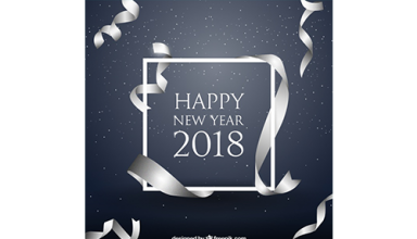 دانلود وکتور New year background with realistic silver ribbon