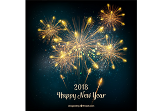 دانلود وکتور New year background with realistic golden fireworks