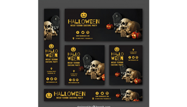 دانلود وکتور Set of halloween party banners