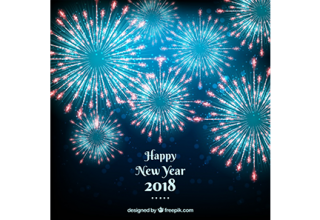 دانلود وکتور Happy new year 2018 background with blue fireworks