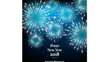 دانلود وکتور Happy new year 2018 background with blue fireworks