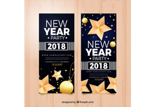 دانلود وکتور 2018 new year banners with stars