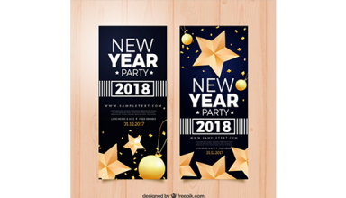 دانلود وکتور 2018 new year banners with stars