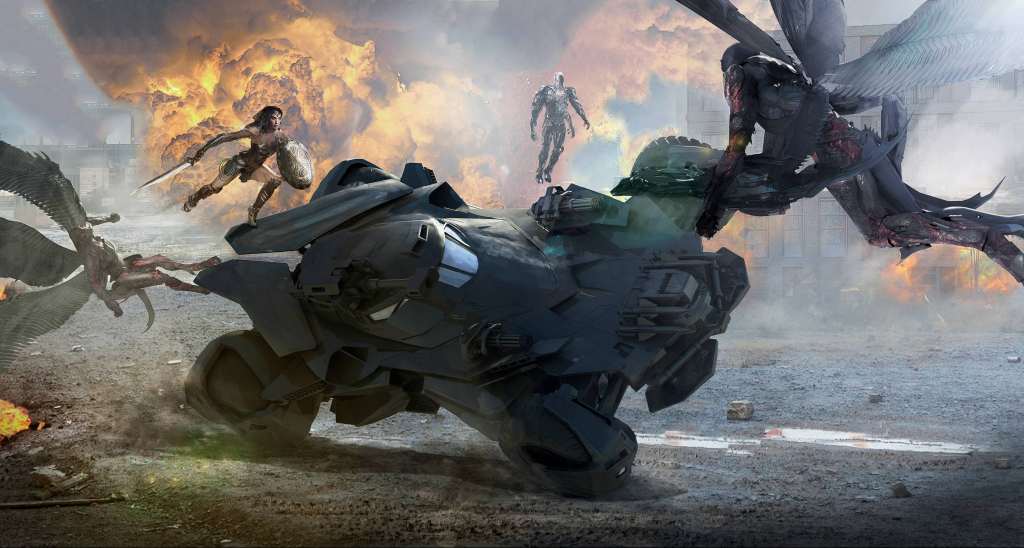 Wonder Woman Saving Batobile From Parademons Artwork Wallpaper