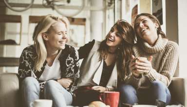 Girls having fun at home laughing