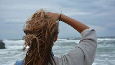 Back View Hair Observing Ocean Wallpaper