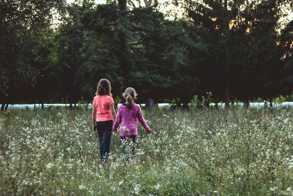 Children Field Walk Friends Wallpaper