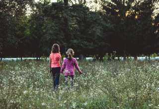 Children Field Walk Friends Wallpaper