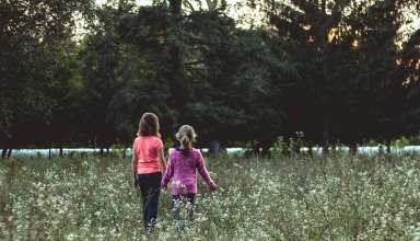 Children Field Walk Friends Wallpaper