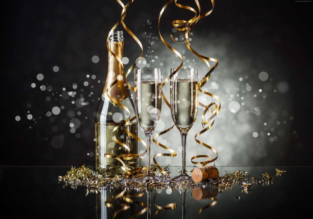 Christmas New Year Champagne Wallpaper