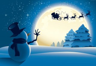 Christmas New Year Santa Deer Snowman Moon Winter 4k Wallpaper