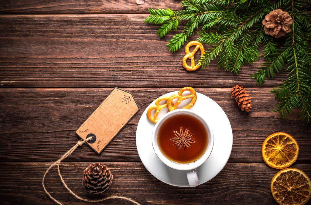 Christmas New Year Table Fir Tree Tea 5k Wallpaper