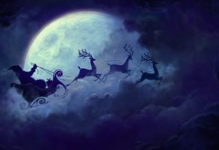 Deer Santa Moon Clouds Christmas Wallpaper