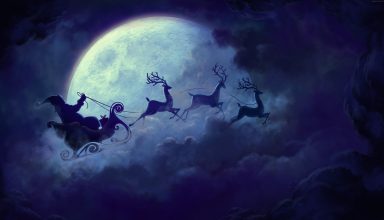 Deer Santa Moon Clouds Christmas Wallpaper