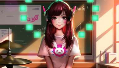 DVa Overwatch School Girl Artwork Wallpaper