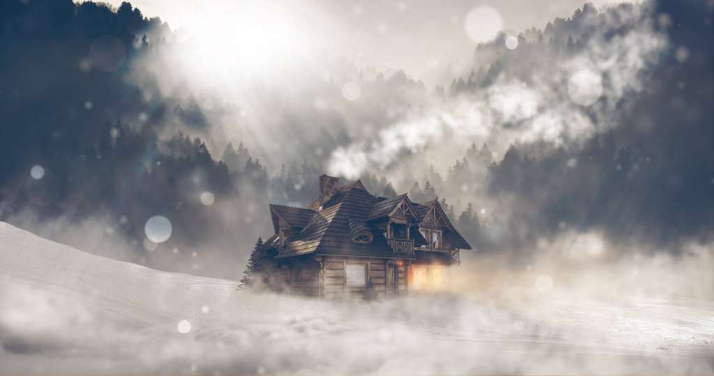 House Fog Winter Bokeh Forest 4k Wallpaper