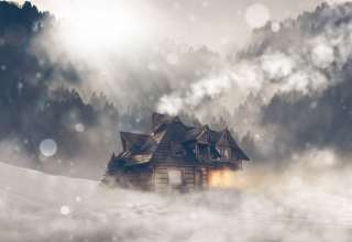 House Fog Winter Bokeh Forest 4k Wallpaper