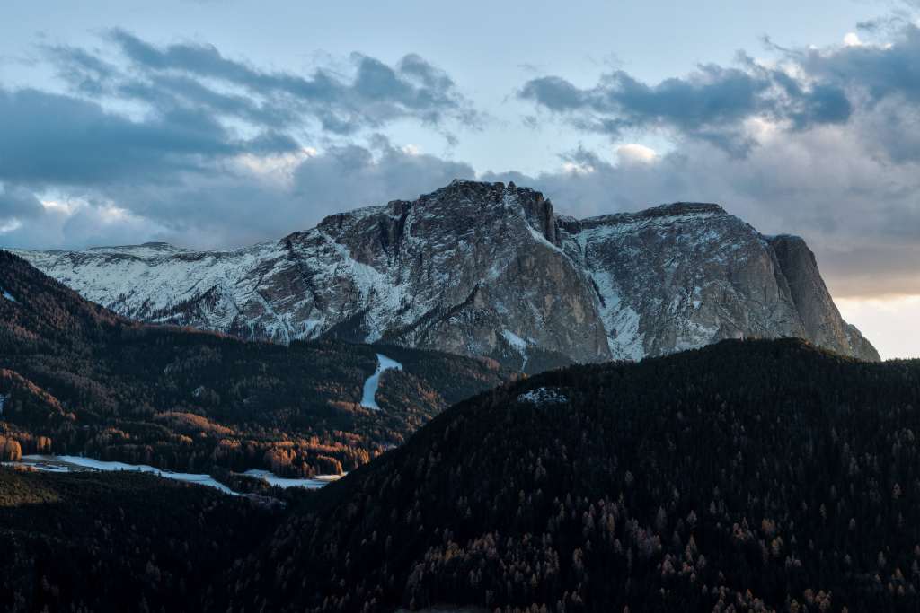 Mountains Top Sky Trees Clouds Wallpaper