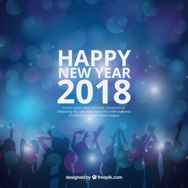 دانلود وکتور Realistic new year 2018 background with party people silhouette