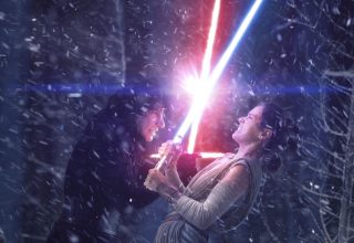 Rey and Kylo Ren Fighting With Lightsaber Wallpaper