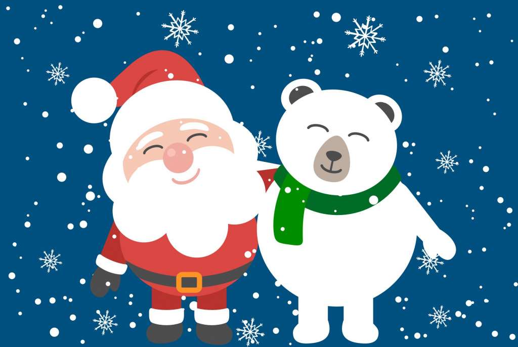 Santa Clause And Bear Friend Wallpaper