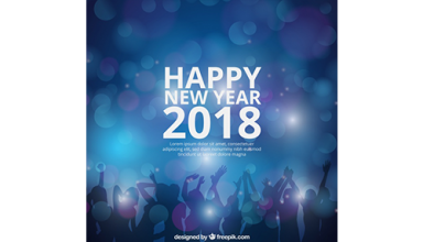دانلود وکتور Realistic new year 2018 background with party people silhouette