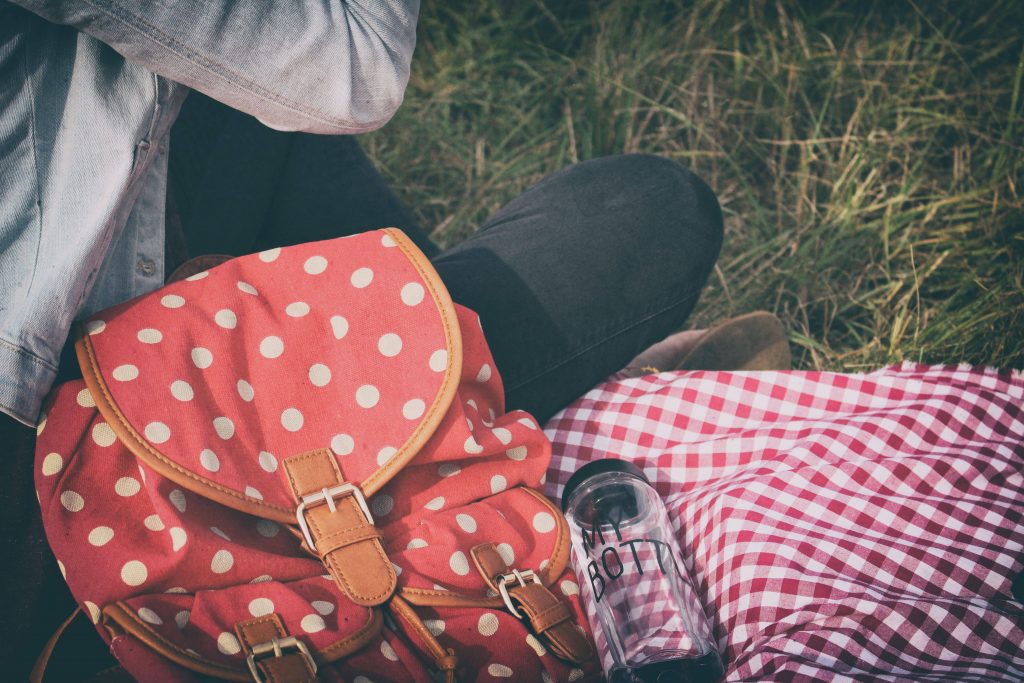 Woman's Red With Polka Dot Print Backpack