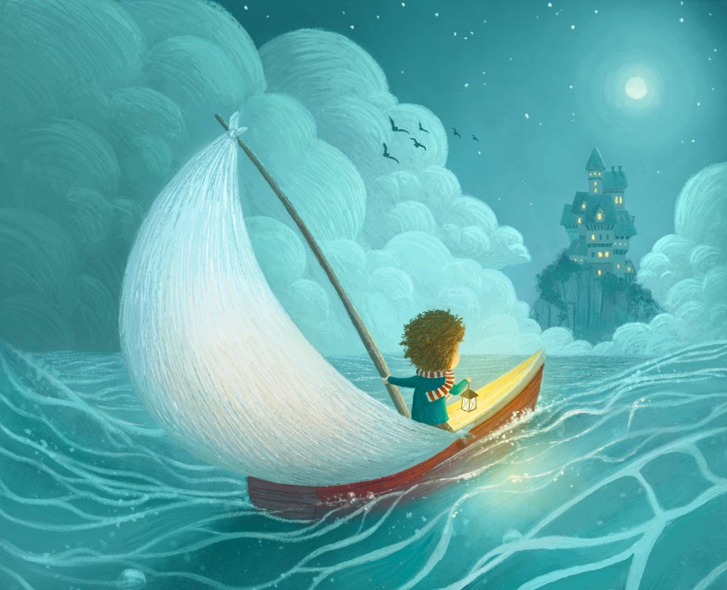 Adventure Castle Moon Sailing Kid Lantern Illustration Wallpaper