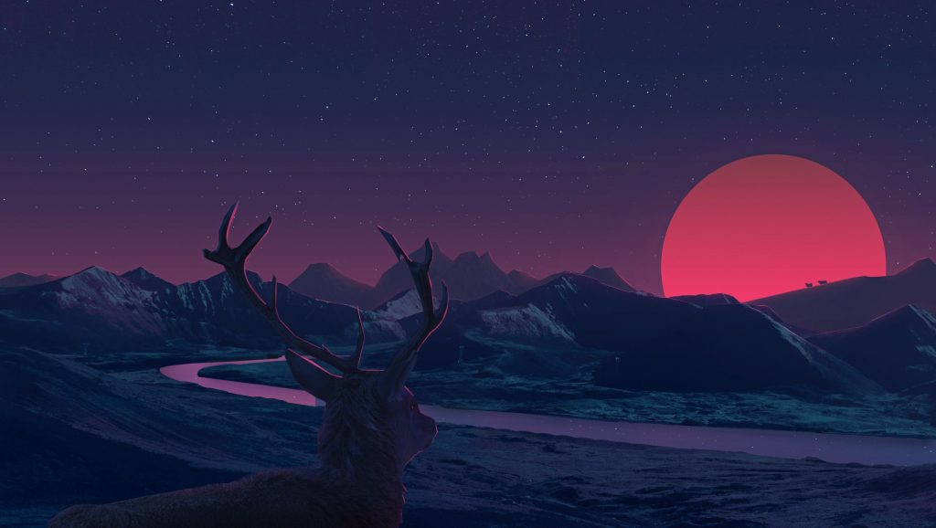 Deer Landscape Manipulation Mountains Sun Rising Wallpaper