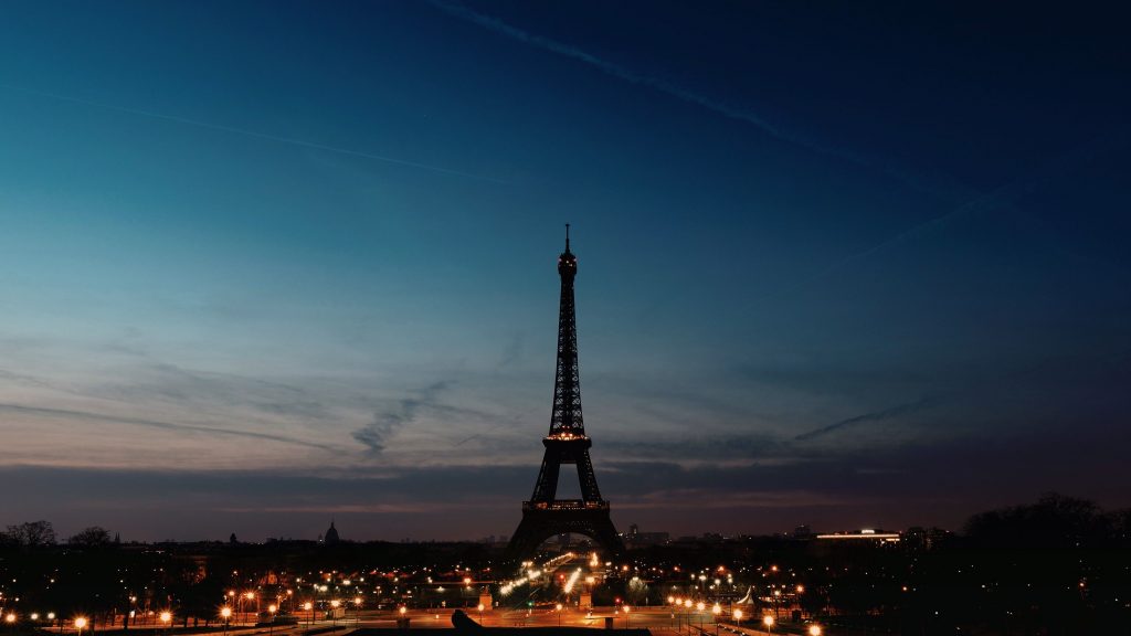 Eiffel Tower Night Time Clear Sky Wallpaper