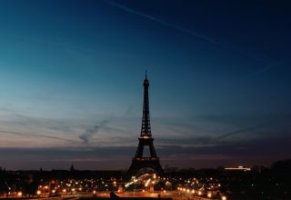 Eiffel Tower Night Time Clear Sky Wallpaper