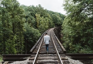 Man Railway Trees Walk Wallpaper