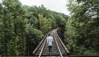 Man Railway Trees Walk Wallpaper