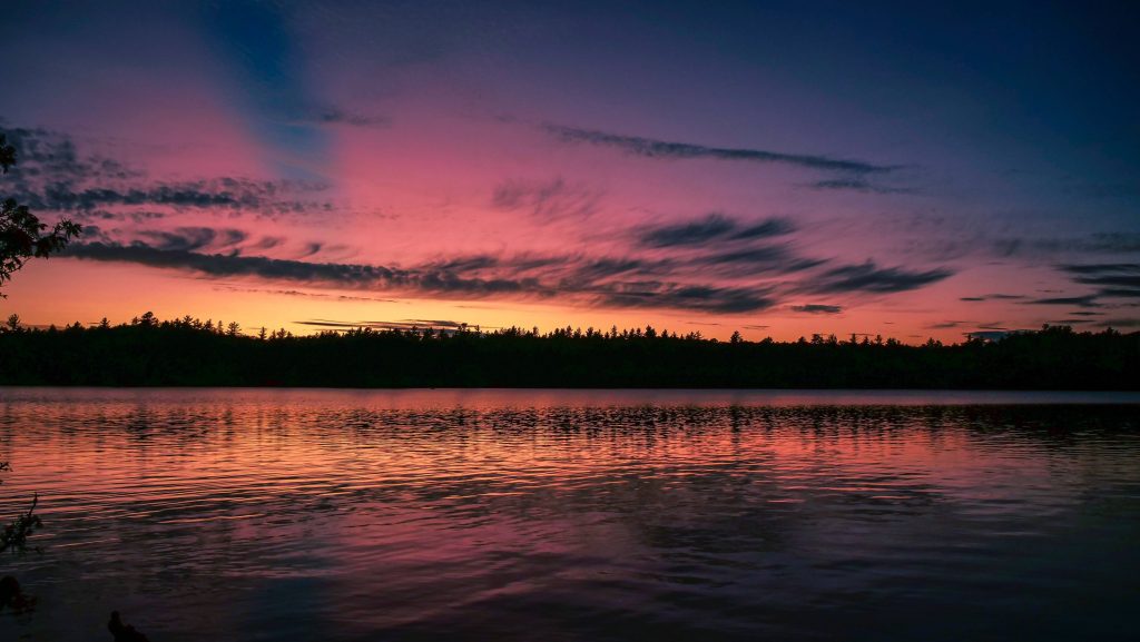 Sunset Lake Skyline Sky Clouds Wallpaper