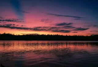 Sunset Lake Skyline Sky Clouds Wallpaper