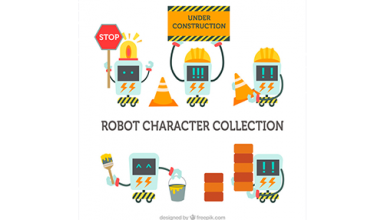 دانلود وکتور Hand drawn colorful robots collection