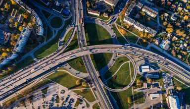 Aerial Photo of Buildings and Roads Wallpaper