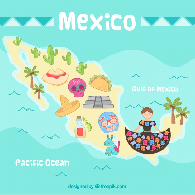 دانلود وکتور Hand drawn mexico map background