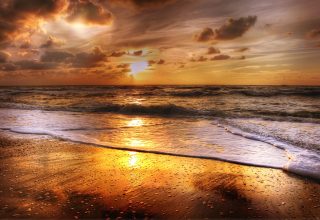 Sunset Beach Sea Sun Clouds Wallpaper