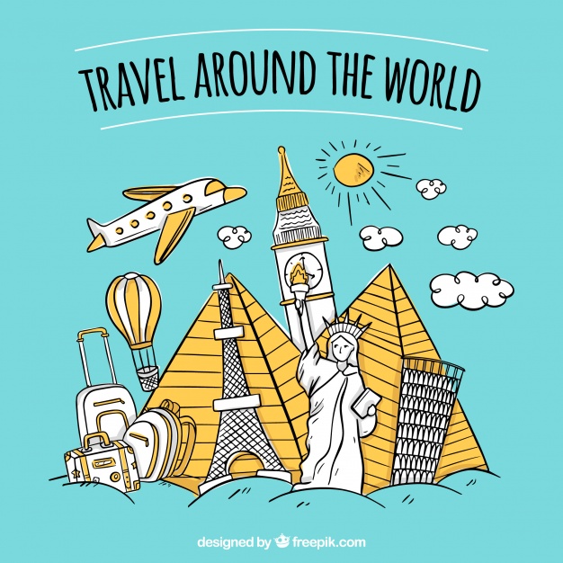 دانلود وکتور Travel background in hand drawn style