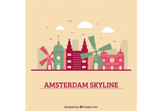 دانلود وکتور Colorful skyline design of amsterdam