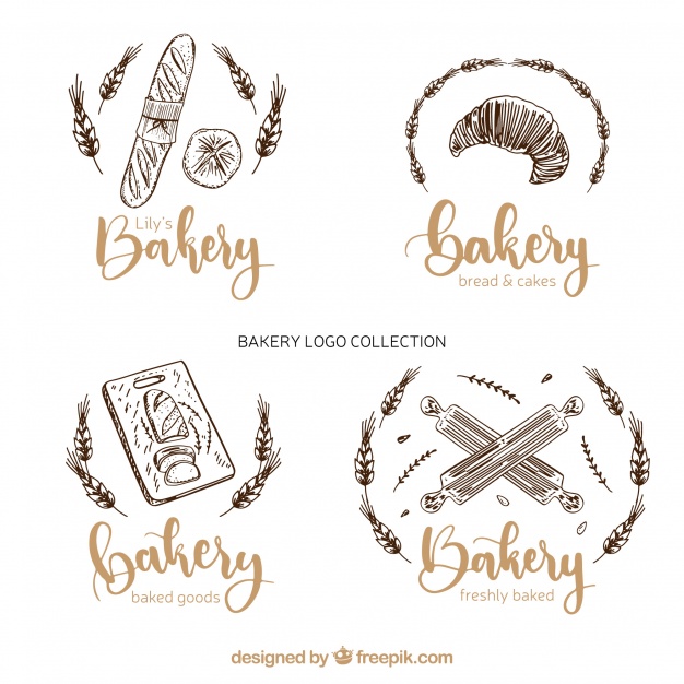 دانلود وکتور Bakery logos collection in hand drawn style