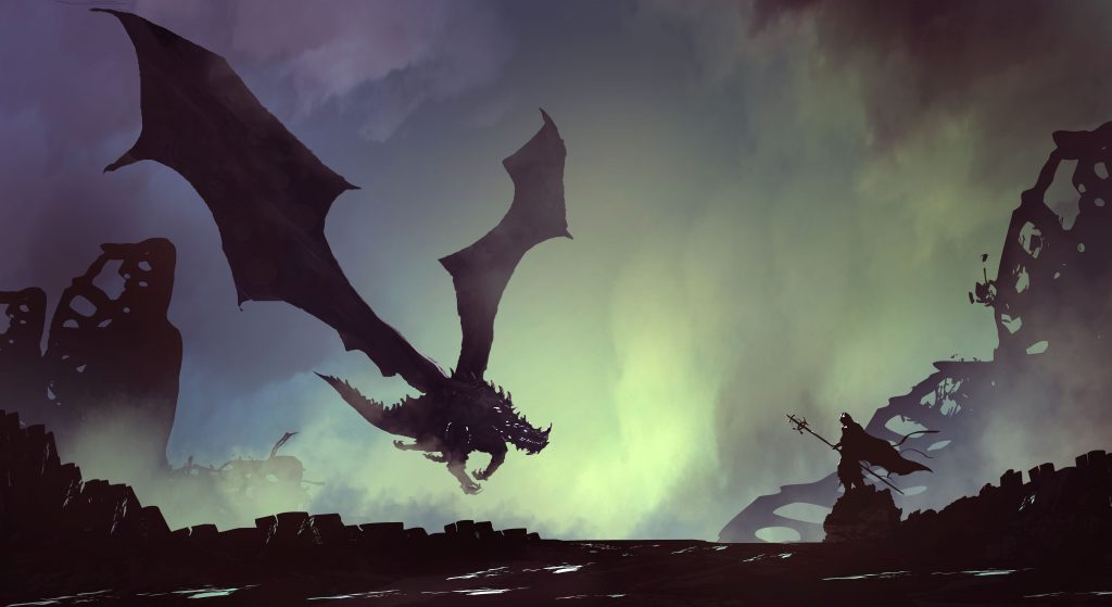 Dragon and Warrior Painting Fantasy 5k Wallpaper