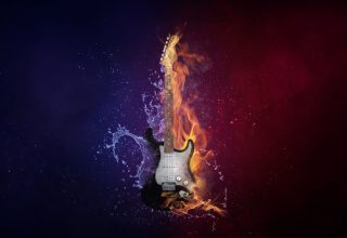 Guitar Water Fire 5k Wallpaper