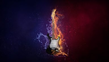 Guitar Water Fire 5k Wallpaper