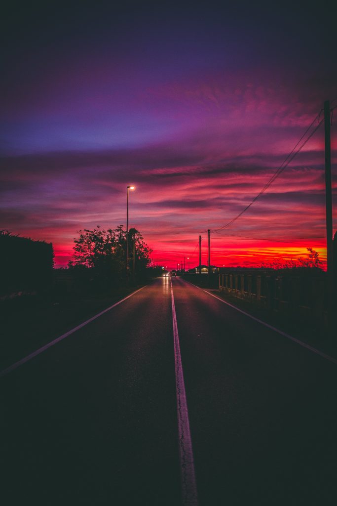 Road Sunset Horizon Marking Wallpaper