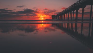 Sea Pier Sunset Sky Wallpaper