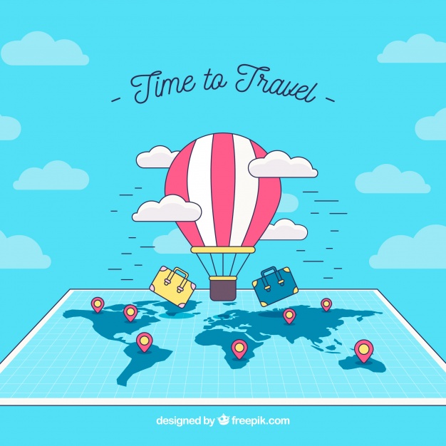 دانلود وکتور Travel background with balloon above map